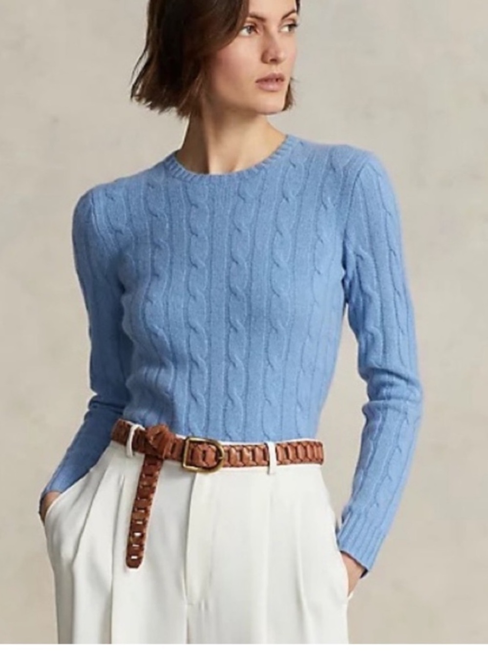 Polo by Ralph Lauren Blue Cable-Knit Cashmere Crewneck Sweater Size S